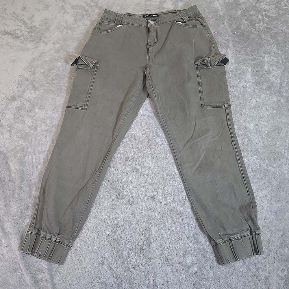 Almost‎ Famous Pants Womens XL Green  Cargo Jogger Tapered Elastic Hem Cotton